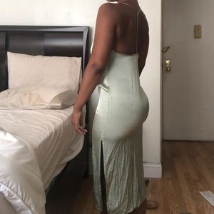 Mango sage green midi slip dress with double slit
